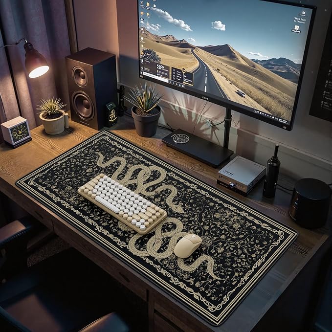 HAOCOO Large Gaming Mouse Pad with Smooth Surface, Non-Slip XXL Desk Mat with Stitched Edges, Waterproof Computer Mats for Desktop, Animal Mouse Mat for Home, Office(Snake)