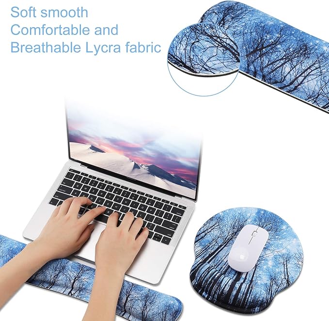 Mouse Pad Keyboard Wrist Rest, Gel Non Slip Rubber Wrist Support Rest Mouse Pad for Home Office, Computer Laptop Desk Typist Gamer, Comfy Cushion Mousepad with Memory Foam Ergonomic, Galaxy Forest