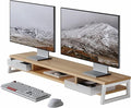 Fenge Dual Monitor Stand, Monitor Riser with Drawer, 42.5 Inch Large Computer Monitor Stand for 2 Monitors, 2 Tier Wooden Desk Shelf for Top of Desk