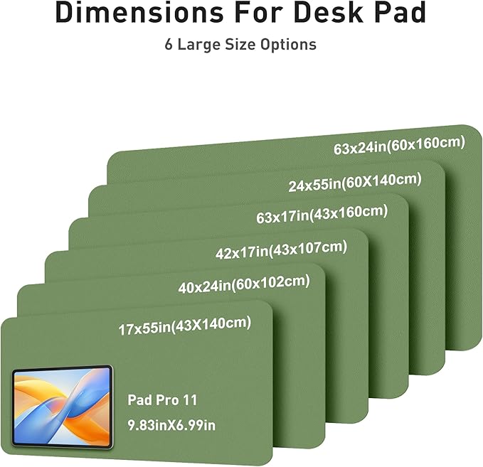 Aothia Faux Leather Desk Mat - Large Mouse Pad, Non-Slip PU Leather Blotter, Waterproof Writing Surface for Office and Home (Olive Green, 63" x 17")