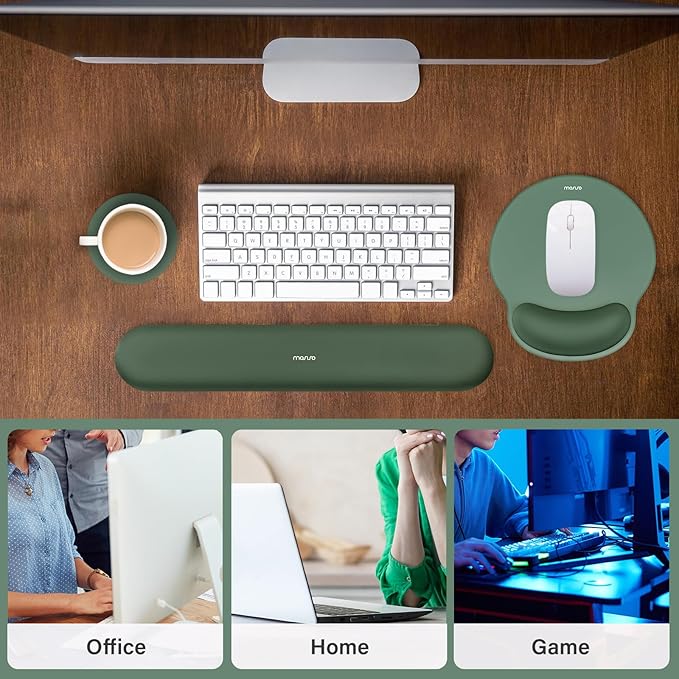 MOSISO Wrist Rest Support for Mouse Pad&Keyboard Set, Circle Curved Ergonomic Mousepad&Coaster Non-Slip Base Home/Office Wrist Support&Easy Typing Pad with Soft Cloth&Silicone Lining, Midnight Green