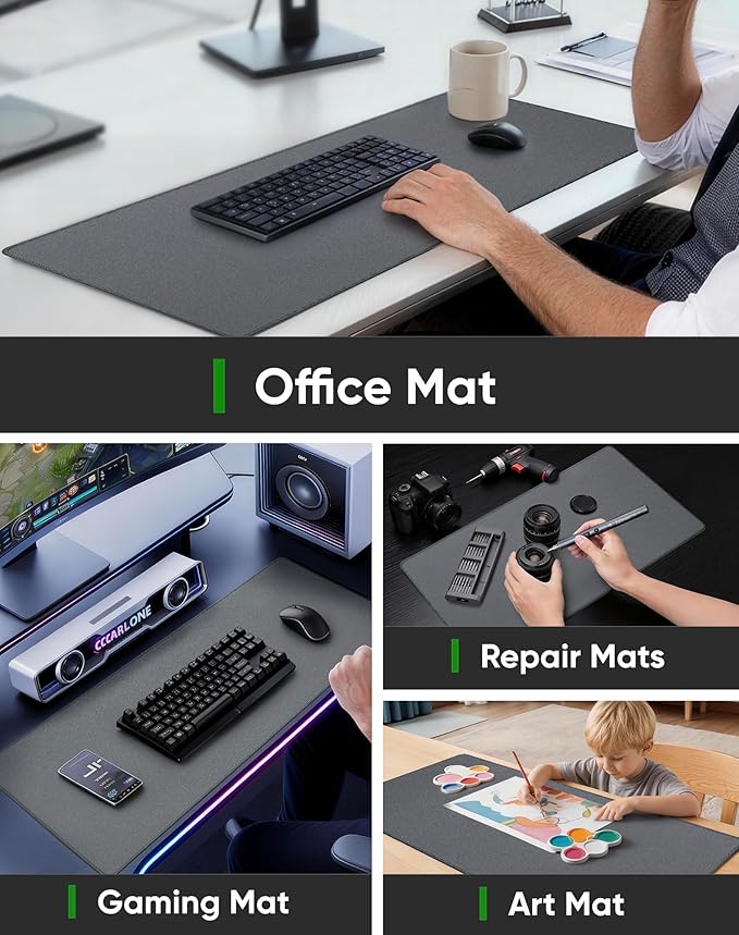ALOANES Gray Waterproof Desk Mat, Large Mouse Pad with Extended Mouse Mat, with Anti Slip Base, Stitched Edge, Grain Jacquard Surface, Perfect for Gamer, Office & Home, 3XL 15.74"x35.43"x0.12"
