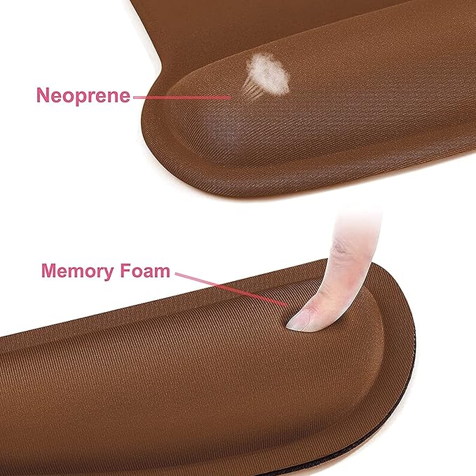 MOSISO Wrist Rest Support for Mouse Pad & Keyboard Set, Ergonomic Mousepad Non-Slip Base Home/Office Easy Typing Cushion with Neoprene Cloth & Raised Memory Foam, Brown
