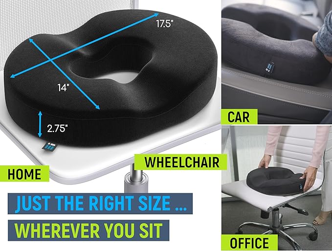 PT ENDORSED Donut Pillow for Coccyx & Tailbone Support - Orthopedic Donut Seat Cushion for Pressure Relief, Post Surgery, Postpartum Pregnancy, Ergonomic Cushion for Coccyx