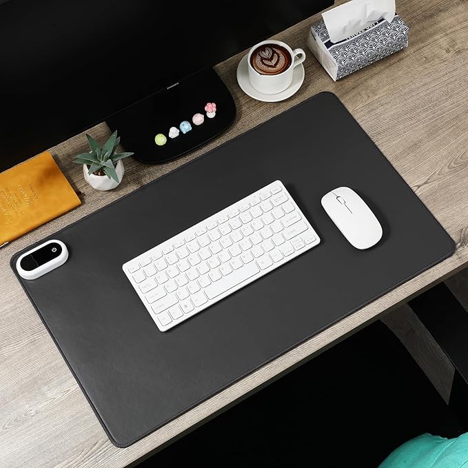 Konohan Heated Desk Pad Warm Mouse Pad, 5 Heating Level & 4 Hour Auto Shut-Off, PU Leather Warm Mouse Mat Heating Keyboard Gaming Mice Warmer Mat Only Supports 110v(Gray Color,23.6"x 14.2")