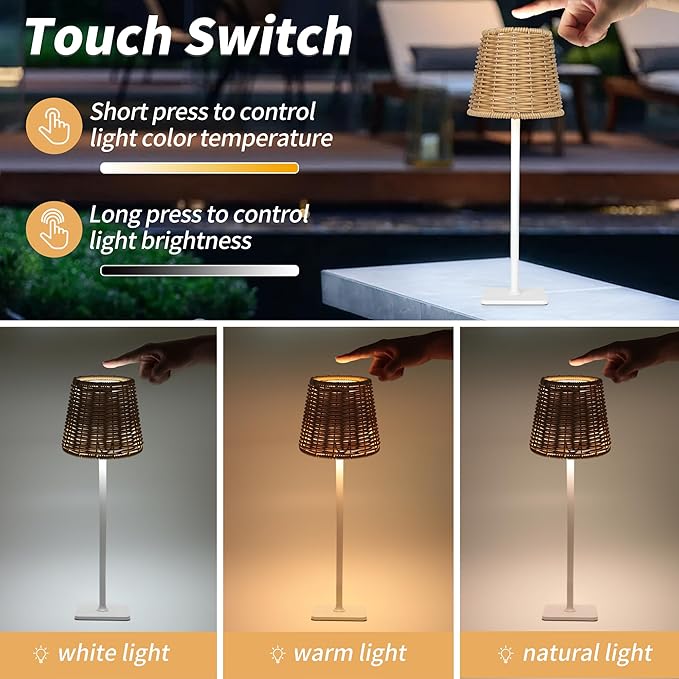 Mr. White Outdoor Waterproof Cordless Wireless Rechargeable Portable Top Touch Battery Operated Powered LED Table Lamp Desk Lamp Lights for Restaurant Kitchen Patio Dinner Dining (Green)