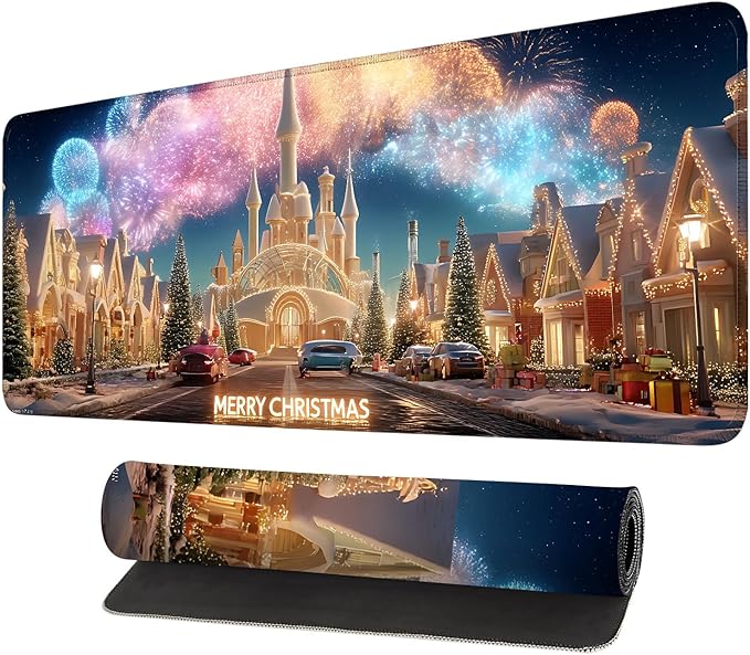 Desk Mat, XXL Extended Gaming Pad for Desktop, 31x12 Inches Magical Castle Fairytale Scene, Large Non-Slip Vegan Leather Keyboard Mouse Mat for Home Office