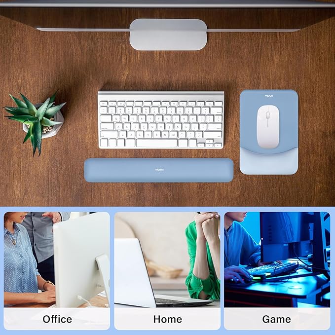 MOSISO Wrist Rest Support for Mouse Pad&Keyboard Set, Rectangular Ergonomic Mousepad Non-Slip Base Home/Office Easy Typing Pad with Neoprene Cloth&Raised Silicone Lining, Stone Blue