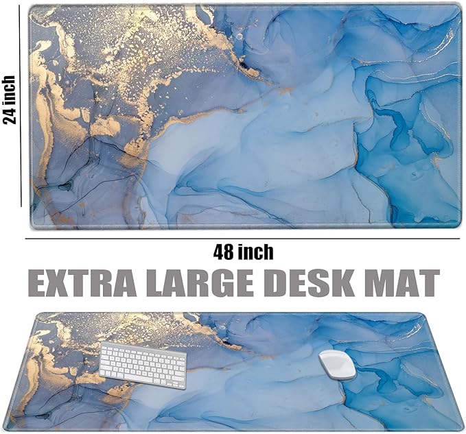 48 x 24 inch Mouse Pad Gaming Mousepad XXXXL Desk Mat Extra Large Desk Pad Giant Computer Mat Blue Marble 48 Inch Mouse Matt for Desktop Office Protector