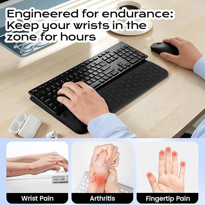 Keyboard Wrist Rest with Ergonomic Height - Computer Keyboard Stand & Soft Cushioned Pad for Wrist - Non-Slip Typing Support for Office, Gaming & Home (Black)