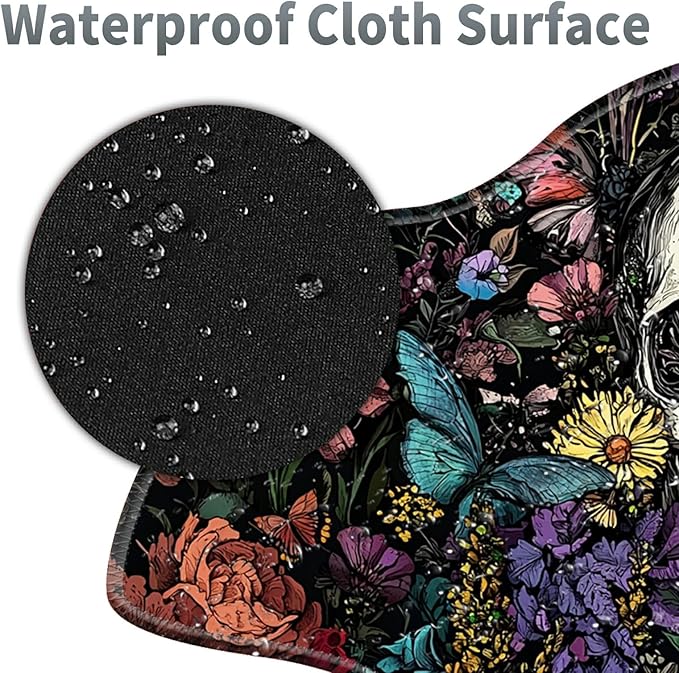 Sugar Skull Flowers Large Gaming Mouse Pad Plus a Coaster, 35.4 x 15.7 inches Desk Mat Extended XXL Mousepad with Stitched Edge Non-Slip Rubber, Desk Pad Computer Mouse Mat for Home Office