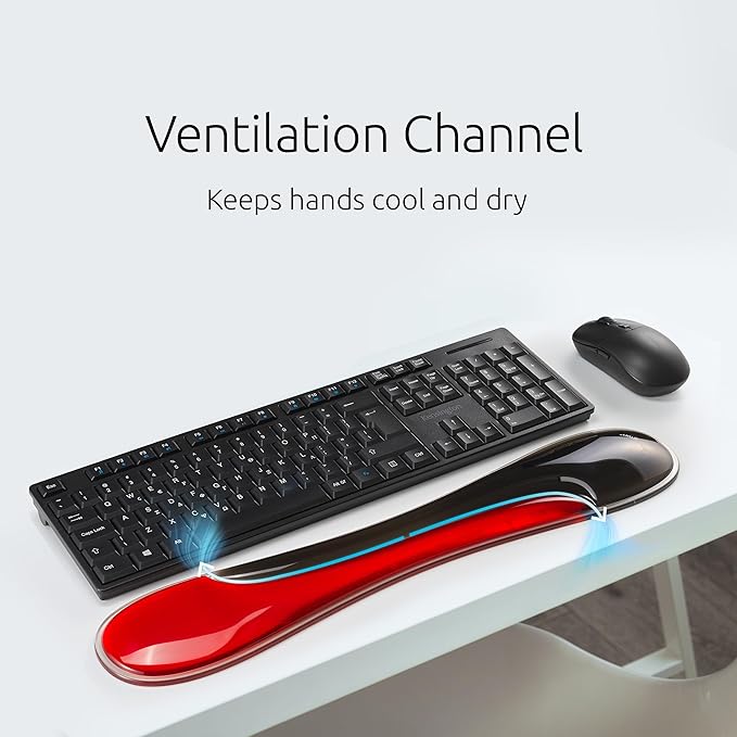 Kensington Slim Duo Gel Wrist Rest for Low Profile Keyboard, Wrist Pad for Keyboard, Ergonomic Wrist Pad for Office, Non-Skid Computer Pad with Wrist Support, Red K62442WW, 19" x 3.7"x 0.7”