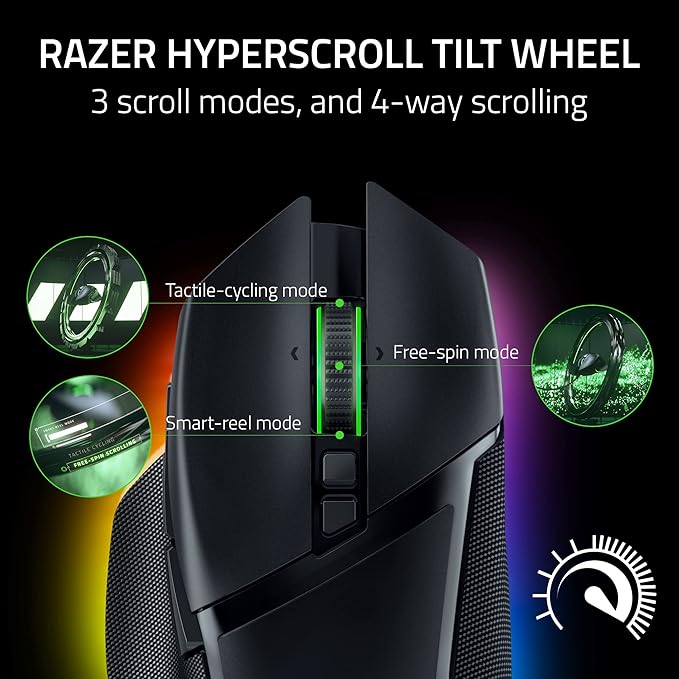 Razer Basilisk V3 Pro Wireless Gaming Mouse: HyperScroll Tilt Wheel - 30K DPI Optical Sensor - Gen-3 Optical Switches - 13-Zone Chroma RGB - 13 Programmable Controls - 3 Connection Modes - Black