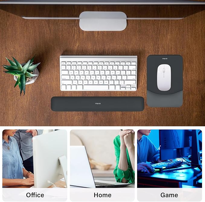 MOSISO Wrist Rest Support for Mouse Pad&Keyboard Set, Rectangular Ergonomic Mousepad Non-Slip Base Home/Office Easy Typing Pad with Neoprene Cloth&Raised Silicone Lining, Slate Gray