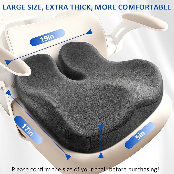 Thickened Seat Cushions for Office Chairs, Ergonomic Memory Foam Seat Cushion, Sciatica Support Pillow for Long Sitting, Coccyx Cushion for Tailbone Support, Office, Car, Pregnancy, Wheelchair