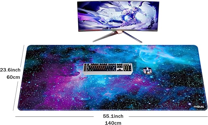Mydours 55 x 24 inches Gaming Mouse Pad, Extra Large XXL Full Desk Pad, Smooth Fabric & Non-Slip Rubber Mouse Mat, Extended Desk Mat for Gaming, Office and Working (Universe)