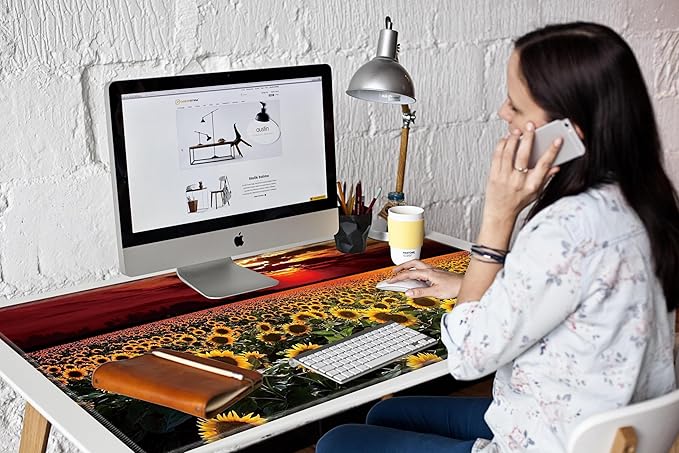 XXXL Mouse Pad Gaming 48x24 Extra Large Mousepad Huge Full Desk Mat Oversized Desk Pad Sunflower Sunset Marble Mouse Mat Giant Computer Mat for Protector Desktop