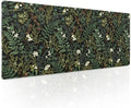 aportt Black Aesthetic Vintage Botanical Gaming Mouse Pad XL Cute Forest Green Plant Nature Floral Extended Large Big Mousepad Non-Slip Stitched Edge Long Mat for Desk Office Computer,31.5×11.8 in