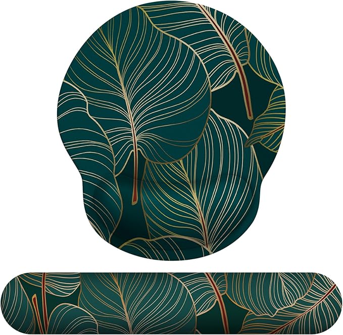 eulps Mouse Pad Wrist Support, Ergonomic Memory Foam Keyboard Wrist Pad & Gel Wrist Rest Set for Computer Keyboard for Easy Typing for Office & Home (Tropical Plants Set)