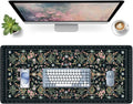 HAOCOO Elegant Floral Desk Mat, Vintage Aesthetic Mouse Pad Black, Flower Plant Extended Desk Cover Mat, 35.4" x 15.7" Non-Slip Computer Pad, Waterproof Desktop Protector for Office, Home, School