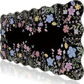 L-SPOUTTO Floral Mouse Pad,Botanical Desk Mat XXL Large Scalloped Black Gaming Mousepad,35.4x15.7in Non-Slip Rubber Base Keyboard Pad Waterproof Desktop Mat for Laptop Computer Game Home Office-Flower