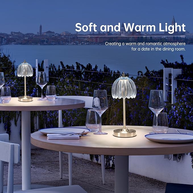 Rechargeable Table Lamp with 5200mAh Battery & Touch Control - 3 Adjustable Color Temperatures, Cordless Dimmable Table Light for Bedroom, Office Desk, Nightstand(Clear Light Blue,1 Pack)