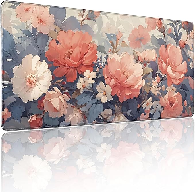 XXL Large Gaming Mouse Pad, 35.4 x 15.7 inches, with Non Slip Rubber Base, Extended Keyboard Pad for Home Computer Office Workstations, Large Laptop Mouse Pads Blooming Flowers