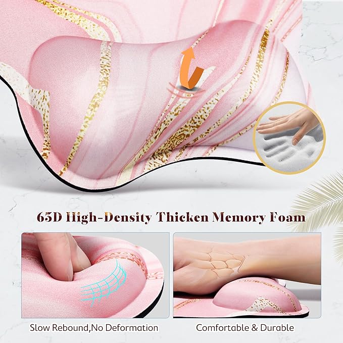 Gimars Ergonomic Mouse Pad Wrist Support, Upgrade Enlarge Superfine Fibre Soft Smooth Keyboard Wrist Rest, Comfortable Memory Foam Wrist Rest for Computer, Gaming, Office, Pink Golden