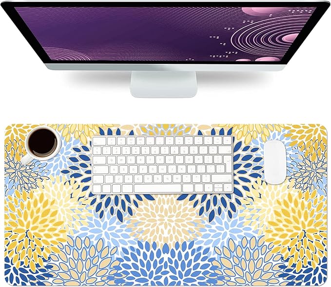 Desk Mat Large Protector Pad 31.5" ×15.7", Non-Slip PU Leather Desk Blotter, Waterproof Mouse Pad for Office Home Chic Flower