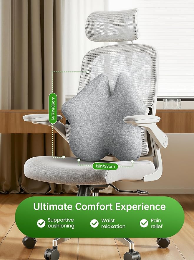 Benazcap Memory Foam Lumbar Pillow, Chair Lower Back Support Lumbar Pillow, Lumbar Support Pillow for Office, Ergonomic Design Back Support Pillow for Office Chair, Car, Home, LightGray