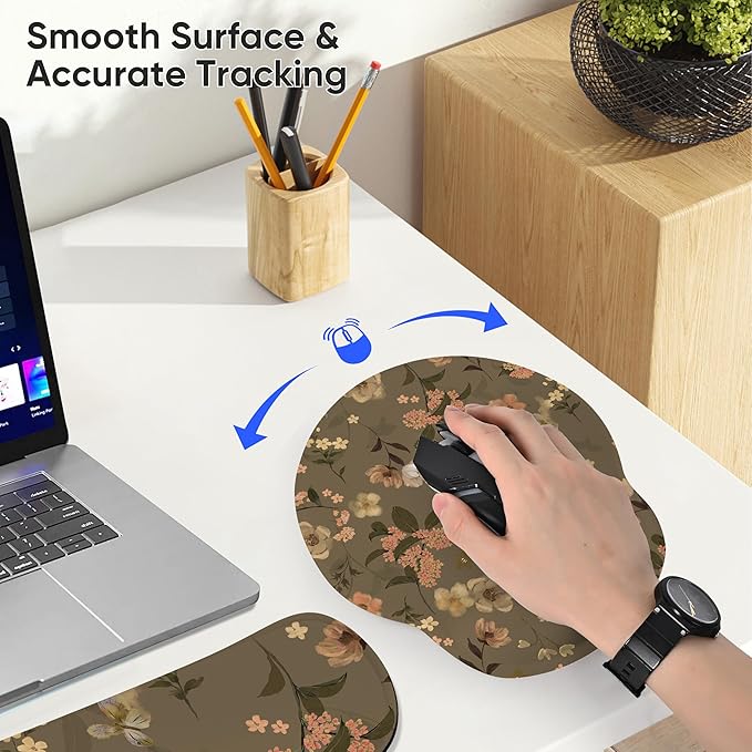Ergonomic Keyboard Mouse Pad Wrist Rest Support Set for Laptop/Computer/Desktop,Memory Foam Hand Rest Wrist Cushion for Gaming/Office,Lightweight Comfortable (Flowers)