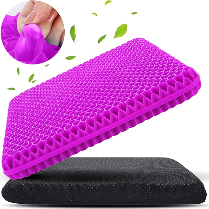 Gel Seat Cushion for Long Sitting (Large & Thick), Soft & Breathable, Gel Cushion for Wheelchair, Gel Chair Cushion for Hip Pain, Gel Seat Cushion for Office Chair (Black Cover)