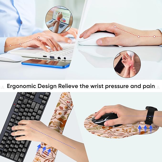 Ergonomic Keyboard Mouse Pad Wrist Rest Support Set for Laptop/Computer/Desktop,Memory Foam Hand Rest Wrist Cushion for Gaming/Office,Lightweight Comfortable (Rabbit Squirrel)