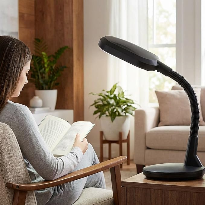 Lavish Home Desk Lamp - Natural Sunlight Lamp with Adjustable Gooseneck - Reading Light for Working, Crafting, Sewing, or Homework (Black)