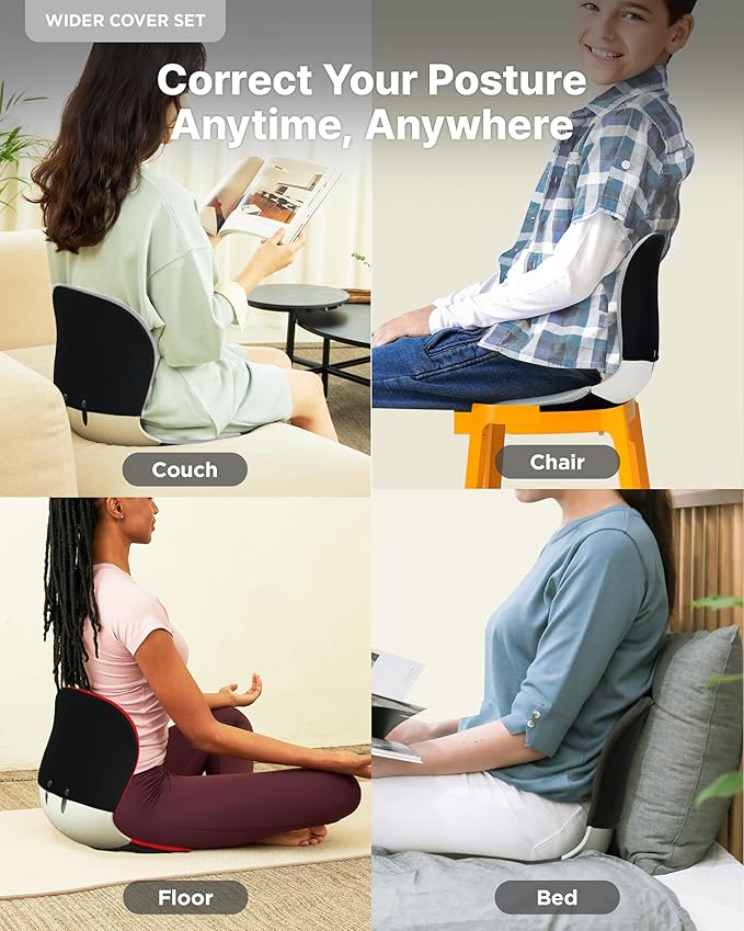 curble Wider(Standard Wide) Cover Set – Lower Back Support Chair with Detachable Cover, Lumbar Support Posture Corrector, Back Pain Relief (Set Red)