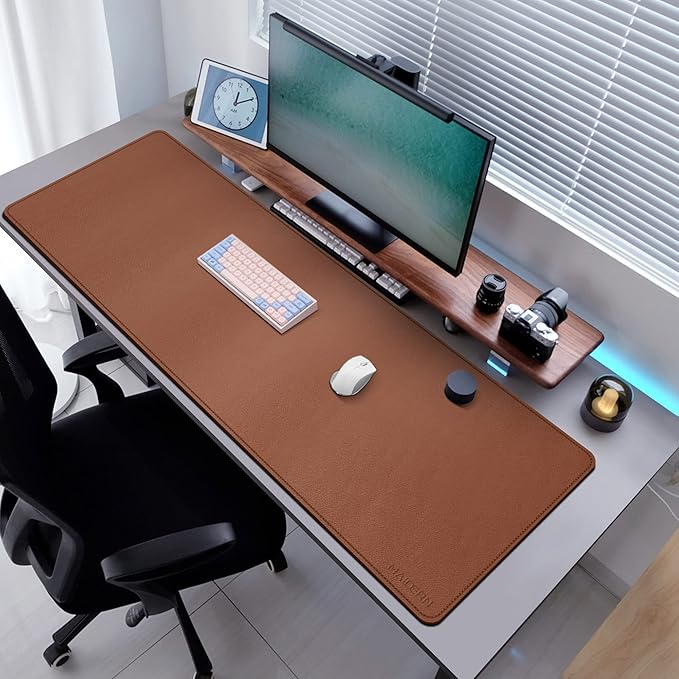 MAIDERN 55" x 24" Cork & Leather Desk Pad, Large XXL Mat, Full Mouse Pad, Dual Sided Protector for Gaming Home Office (Brown)
