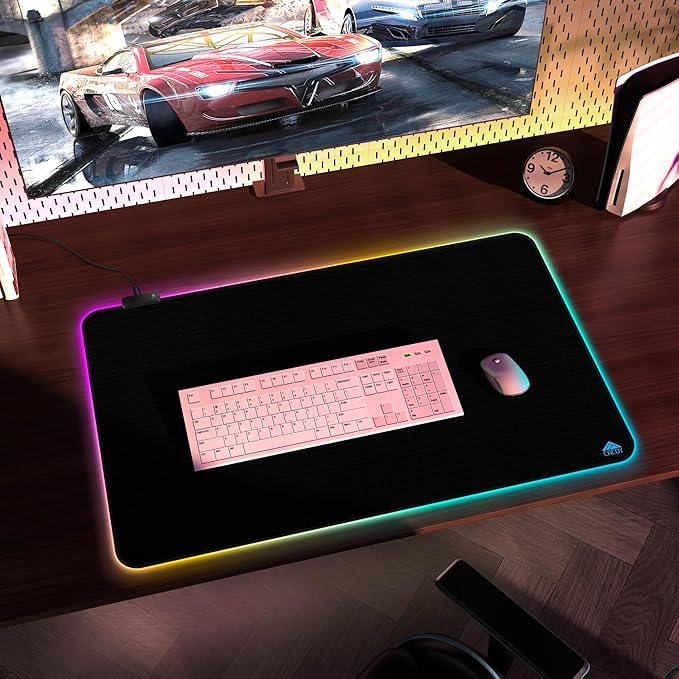Cacoy 31.5 x 20 Inch RGB Gaming Mouse Pad, Large Mousepad with Led Light, RGB Keyboard Pad Gaming Accessories for Desk, Non-Slip Rubber Base Big Mouse Mat for Gamer, Extended Computer Desk Pad, Black