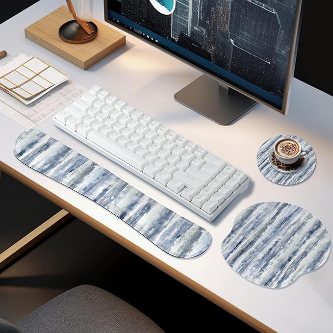 Ergonomic Keyboard Mouse Pad Wrist Rest Support Set for Laptop/Computer/Desktop,Memory Foam Hand Rest Wrist Cushion for Gaming/Office,Lightweight Comfortable (Ink Painting)