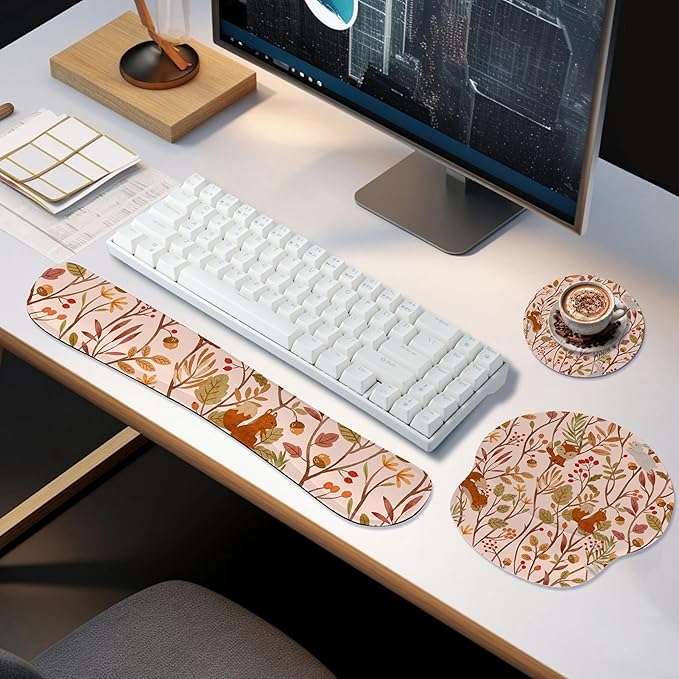 Ergonomic Keyboard Mouse Pad Wrist Rest Support Set for Laptop/Computer/Desktop,Memory Foam Hand Rest Wrist Cushion for Gaming/Office,Lightweight Comfortable (Rabbit Squirrel)