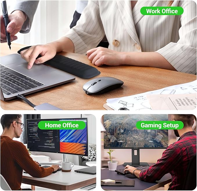 MEKASS Ergonomic Wrist Rest for Keyboard and Mouse, Soft Memory Foam Keyboard Wrist Rest Set with Non-Slip Silicone Base, Easy Typing, Comfort for Office, Work, Gaming (Purple)