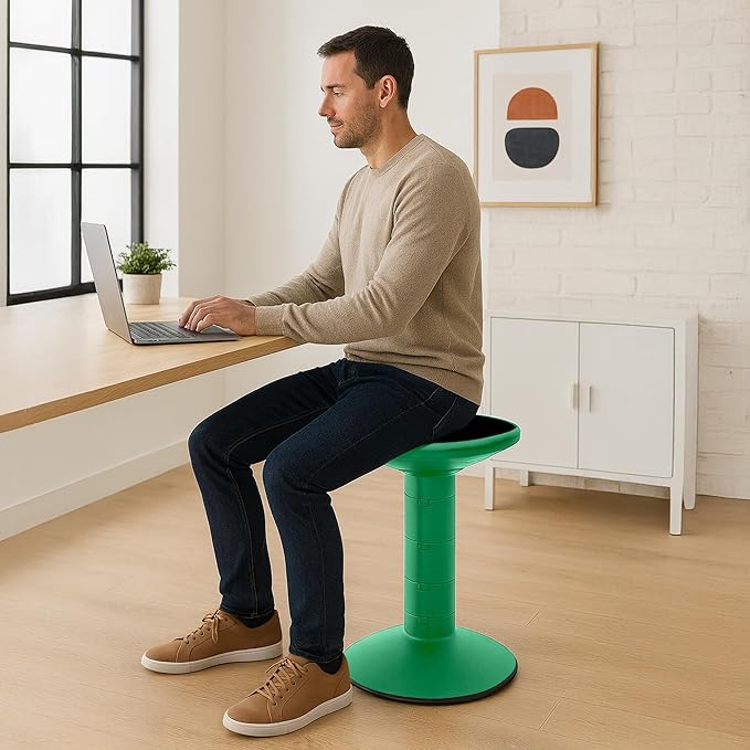 Storex Wiggle Stool – Active Flexible Seating for Classroom and Home Study, Adjustable 12-18 Inch Height, Green (00304U01C)