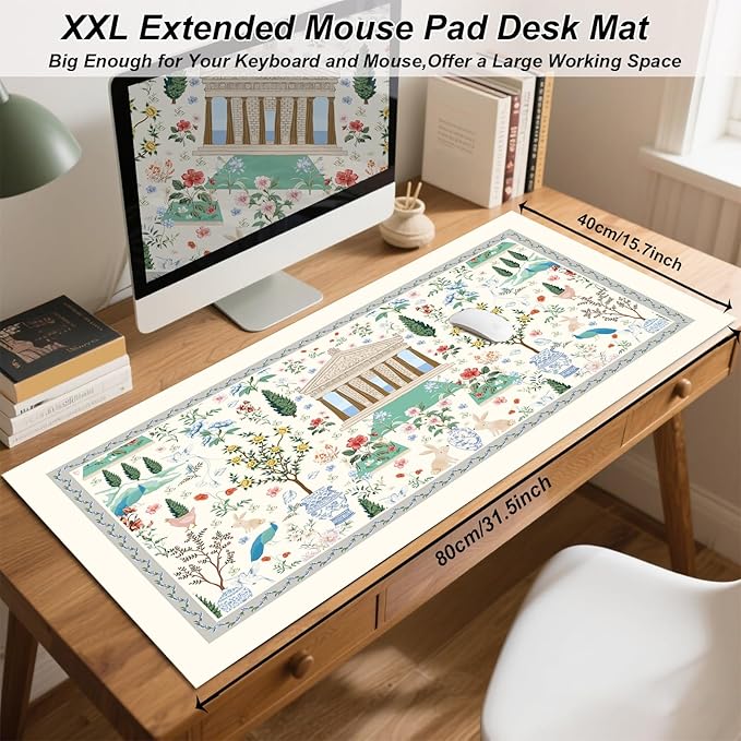 Desk Pad, ZAXOXAZ PU Leather Desk Protector, 31.5" x 15.7" XXL Large Extended Mouse Pad, Floral Desk Mat, Big Desk Blotter, Waterproof Desk Writing Pad for Office and Home (Flowers Garden)