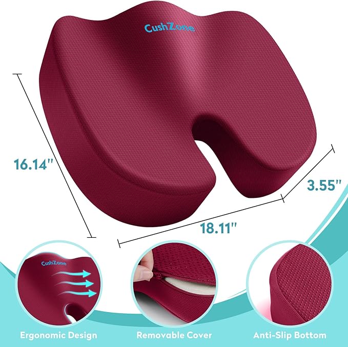 Office Chair Seat Cushion, Cooling Gel Enhanced Memory Foam Cushion for Long Sitting - Back, Coccyx & Tailbone Support Pillow - for Office, Gaming, Car, Wheelchair - Red, X-Large
