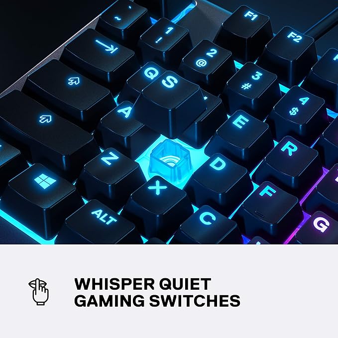 SteelSeries Apex 3 RGB Gaming Keyboard – 10-Zone RGB Illumination – IP32 Water Resistant – Premium Magnetic Wrist Rest (Whisper Quiet Gaming Switch) (Renewed)