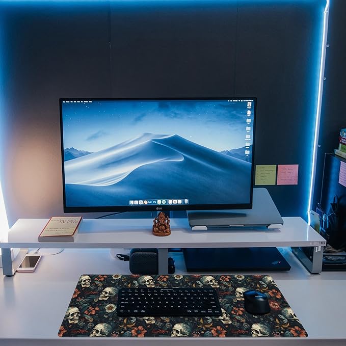 Desk Mat,Skulls with Flowers Large Gaming Mouse Pad XL,Skull Floral Desk Pad,Extended Big Computer Keyboard Mousepad with Non-Slip Base and Stitched Edges 31.5"x11.8"