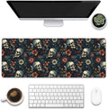 Desk Mat,Skulls with Flowers Large Gaming Mouse Pad XL,Skull Floral Desk Pad,Extended Big Computer Keyboard Mousepad with Non-Slip Base and Stitched Edges 31.5"x11.8"