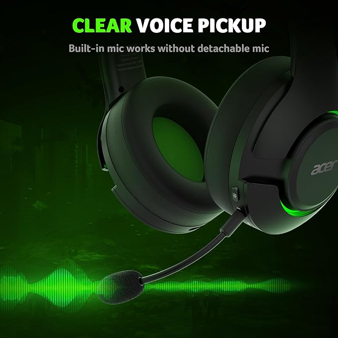 acer Wireless Gaming Headset for Xbox Series X|S & Xbox One, Bluetooth 5.4 Headphones with Noise Canceling Mic, 3D Surround Sound, 40H Battery, Compatible with PC, PS5, Switch, Mac - Black Green