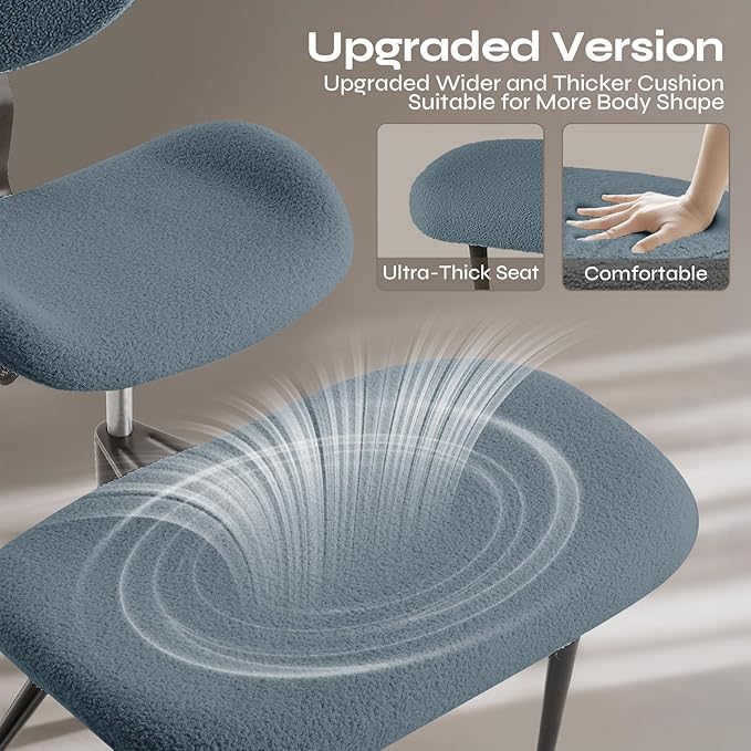 Ergonomic Cross Legged Chair for ADHD, Meditation Chair with 360° Swivel Wheels, Kneeling Office Chair with Back Support, Strong Lumbar Support, Teddy Fabric, Bule