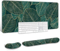 Auhoahsil Large Mouse Pad with Wrist Rests for Keyboard & Mouse, Thick Soft Ergonomic Memory Foam Wrist Supports, Big & Long Desk Mat 35.5 x 15.7 in, for Office Gaming Computer, Tropical Leaf