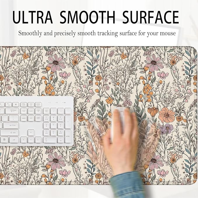 Vintage Rustic Wildflower Floral Large Mouse Pad 31.5x15.7inch, Retro Cottagecore Botanical Flower Large Extended Computer Desk Mat Mousepad for Keyboard and Mouse, Floral Desk Accessories